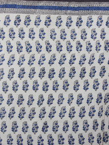 Ivory Blue Black Hand Block Printed in Natural Colors Cotton Mul Saree - S03170965