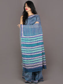 Fern Green Purple Hand Block Printed in Natural Colors Chanderi Saree With Geecha Border - S03170966