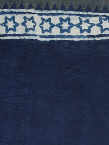 Indigo White Hand Block Printed in Natural Colors Chanderi Saree With Geecha Border - S03170968