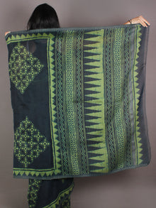 Dark Green Hand Block Printed in Natural Colors Chanderi Saree With Geecha Border - S03170970