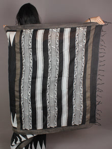 Black White Hand Block Printed in Natural Colors Chanderi Saree With Geecha Border - S03170971