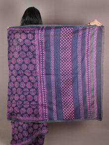 Indigo Pink Hand Block Printed in Natural Colors Chanderi Saree With Geecha Border - S03170972