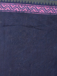Indigo Pink Hand Block Printed in Natural Colors Chanderi Saree With Geecha Border - S03170972