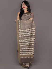 Brown White Hand Block Printed in Natural Colors Chanderi Saree With Geecha Border - S03170975