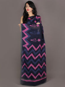 Indigo Pink Hand Block Printed in Natural Colors Chanderi Saree With Geecha Border - S03170976