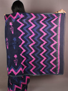 Indigo Pink Hand Block Printed in Natural Colors Chanderi Saree With Geecha Border - S03170976