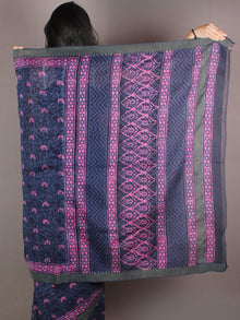 Indigo Pink Hand Block Printed in Natural Colors Chanderi Saree With Geecha Border - S03170977