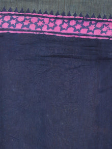 Indigo Pink Hand Block Printed in Natural Colors Chanderi Saree With Geecha Border - S03170977