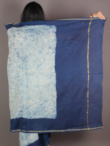Indigo Blue Ivory Hand Block Painted in Natural Colors Chanderi Saree - S03170978