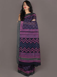 Indigo Pink Hand Block Printed in Natural Colors Chanderi Saree With Geecha Border - S03170980