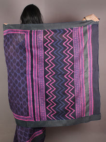 Indigo Pink Hand Block Printed in Natural Colors Chanderi Saree With Geecha Border - S03170980