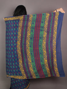 Indigo Maroon Green Yellow Bagru Dabu Hand Block Printed in Cotton Mul Saree - S03170983