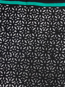 Black White Persian Blue Bagru Dabu Hand Block Printed in Cotton Mul Saree - S03170984
