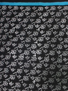 Black White Sky Blue Hand Block Printed in Cotton Mul Saree - S03170985
