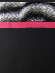 Black White Pink Hand Block Printed in Cotton Mul Saree - S03170986