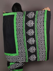 Black White Mint Green Hand Block Printed in Cotton Mul Saree - S03170988