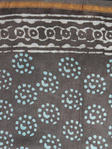 Grey Sky Blue Ivory Hand Block Printed in Natural Colors Chanderi Saree - S03170990