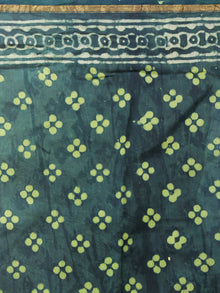 Dark & Mint Green Ivory Hand Block Printed in Natural Colors Chanderi Saree - S03170991