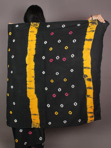 Black Yellow Pink White Shibori Dyed Cotton Mul Saree - S03170994