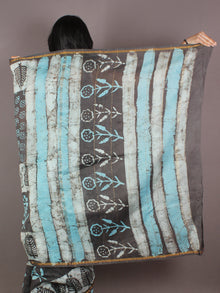 Grey Sky Blue Ivory Hand Block Printed in Natural Colors Chanderi Saree - S03170997