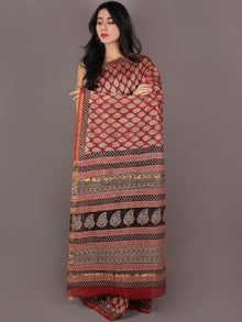 Maroon Ivory Black Hand Block Printed in Natural Colors Chanderi Saree - S03170999