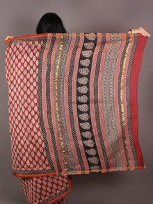 Maroon Ivory Black Hand Block Printed in Natural Colors Chanderi Saree - S03170999