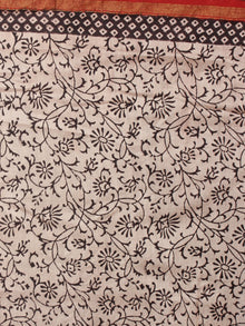 Maroon Ivory Black Hand Block Printed in Natural Colors Chanderi Saree - S03170999