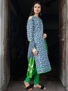 Indigo White Green Cotton Block Printed Suit - Set of 3 - SS01F028