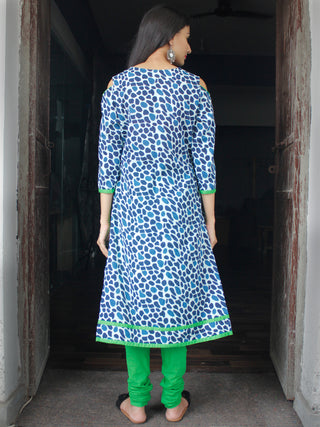 Indigo White Green Cotton Block Printed Suit - Set of 3 - SS01F028