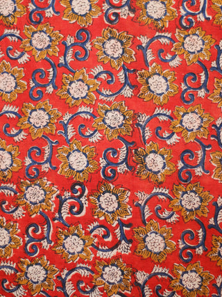 Rust Mustard Ivory Blue Hand Block Printed Cotton Fabric Per Meter - F001F1813