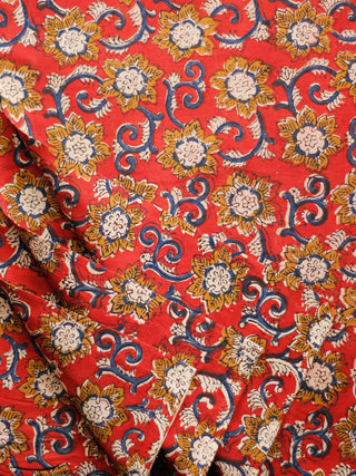 Rust Mustard Ivory Blue Hand Block Printed Cotton Fabric Per Meter - F001F1813