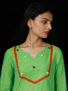 Pear Green Orange  Hand Embroidered South Handloom Cotton Kurta - K164FXXX