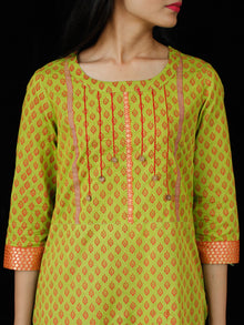 Lime Green Coral South Handloom Cotton Kurta With Embroidery Details - K163FXXX