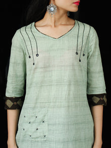 Sage Green Hand Embroidered South Handloom Cotton Kurta With Ajrakh Patch   - K133FXXX