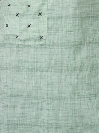 Sage Green Hand Embroidered South Handloom Cotton Kurta With Ajrakh Patch   - K133FXXX