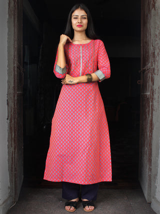Coral Sky Blue South Handloom Cotton Kurta With Embroidery Details - K163FXXX