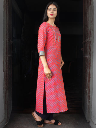 Coral Sky Blue South Handloom Cotton Kurta With Embroidery Details - K163FXXX