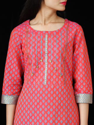 Coral Sky Blue South Handloom Cotton Kurta With Embroidery Details - K163FXXX