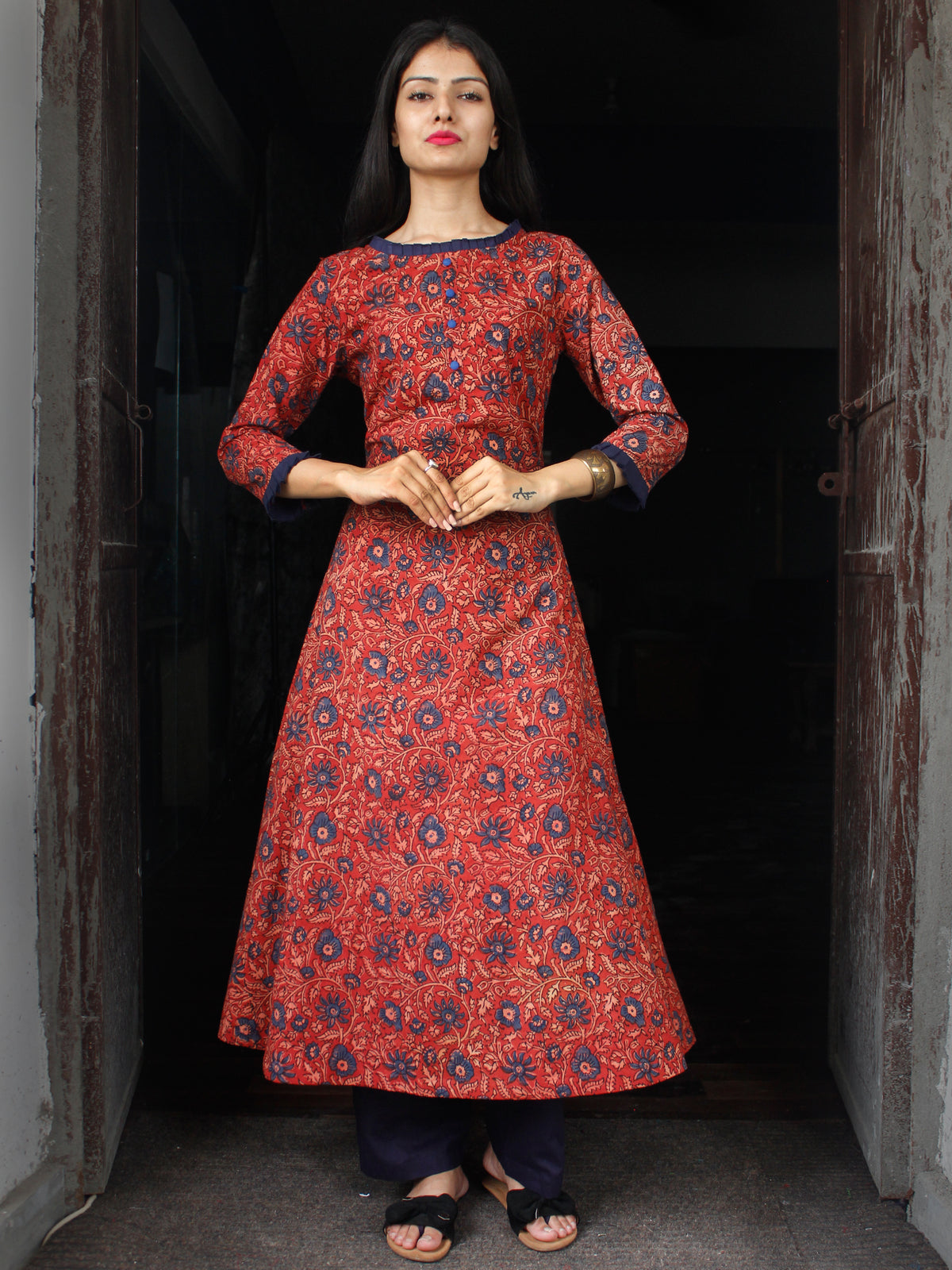 Red Indigo Beige Ajrakh Hand Block Printed Kurta - K136f1773