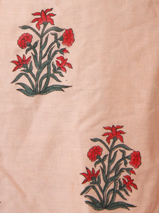 Peach Grey Red Chanderi Block Printed Suit Set - Set of 3  - SS01F031