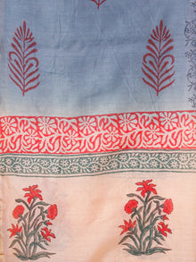 Peach Grey Red Chanderi Block Printed Suit Set - Set of 3  - SS01F031