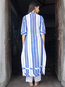 Blue White Handloom Double Ikat Kurta With Embroidery Details  - K159F856