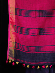 Purple Pink Beige Handwoven Linen Jamdani Saree With Fish Motif & Zari - S031703468