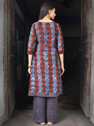 Indigo Rust Brown Chanderi Block Printed Suit Set - Set of 3  - SS01F030