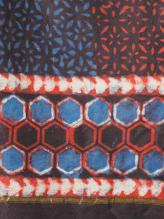 Indigo Rust Brown Chanderi Block Printed Suit Set - Set of 3  - SS01F030