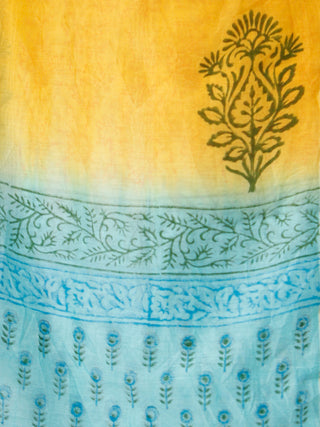 Sky Blue Yellow Chanderi Block Printed Suit Set - Set of 3  - SS01F029