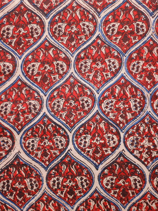 Red Ivory Maroon Indigo Hand Block Printed Cotton Fabric Per Meter - F001F1807