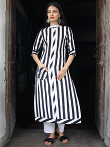 Black White Handloom Double Ikat Kurta With Embroidery Details  - K159F763
