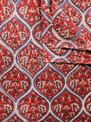 Red Ivory Maroon Indigo Hand Block Printed Cotton Fabric Per Meter - F001F1807