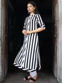 Black White Handloom Double Ikat Kurta With Embroidery Details  - K159F763